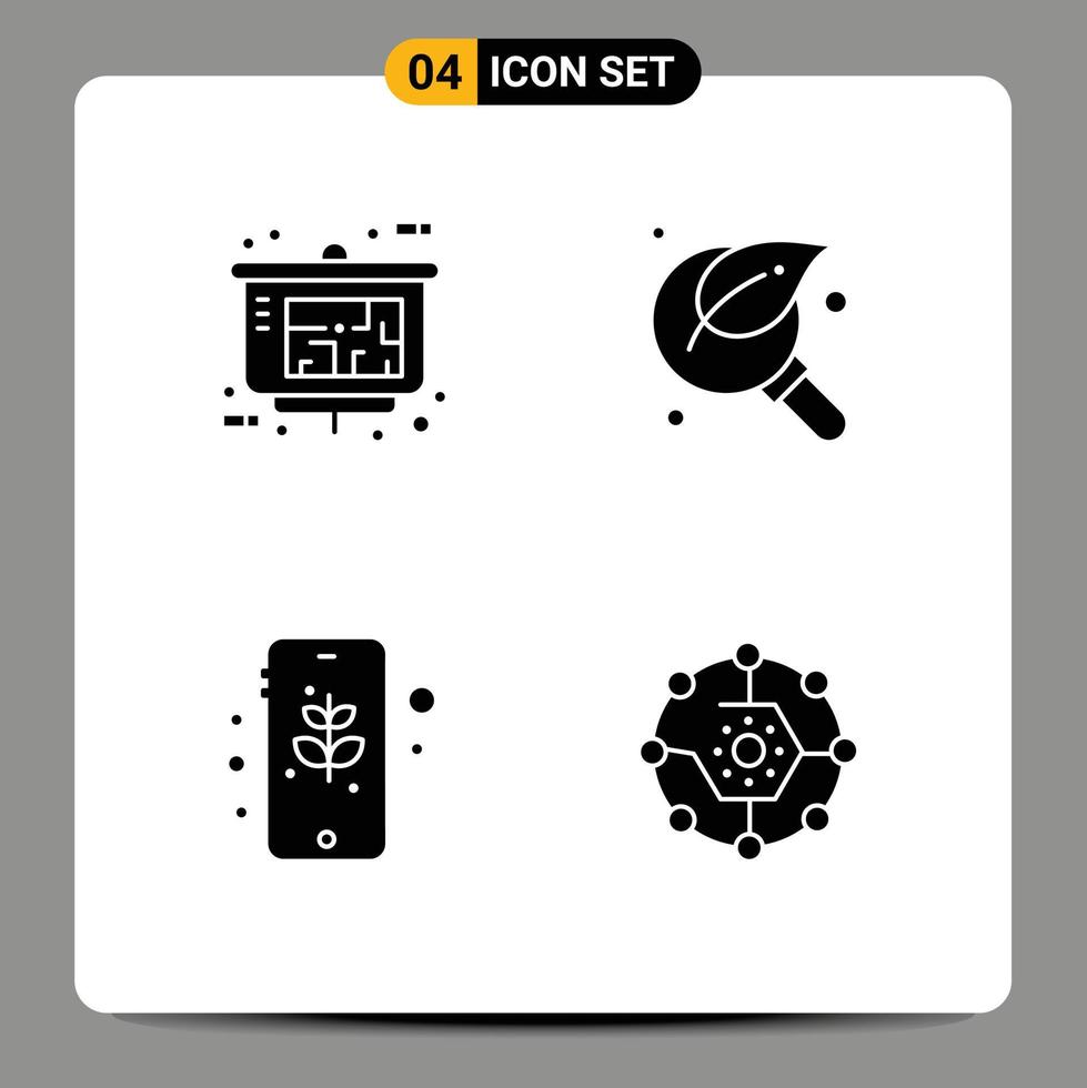 Pictogram Set of 4 Simple Solid Glyphs of architect earth real estate leaf mobile Editable Vector Design Elements