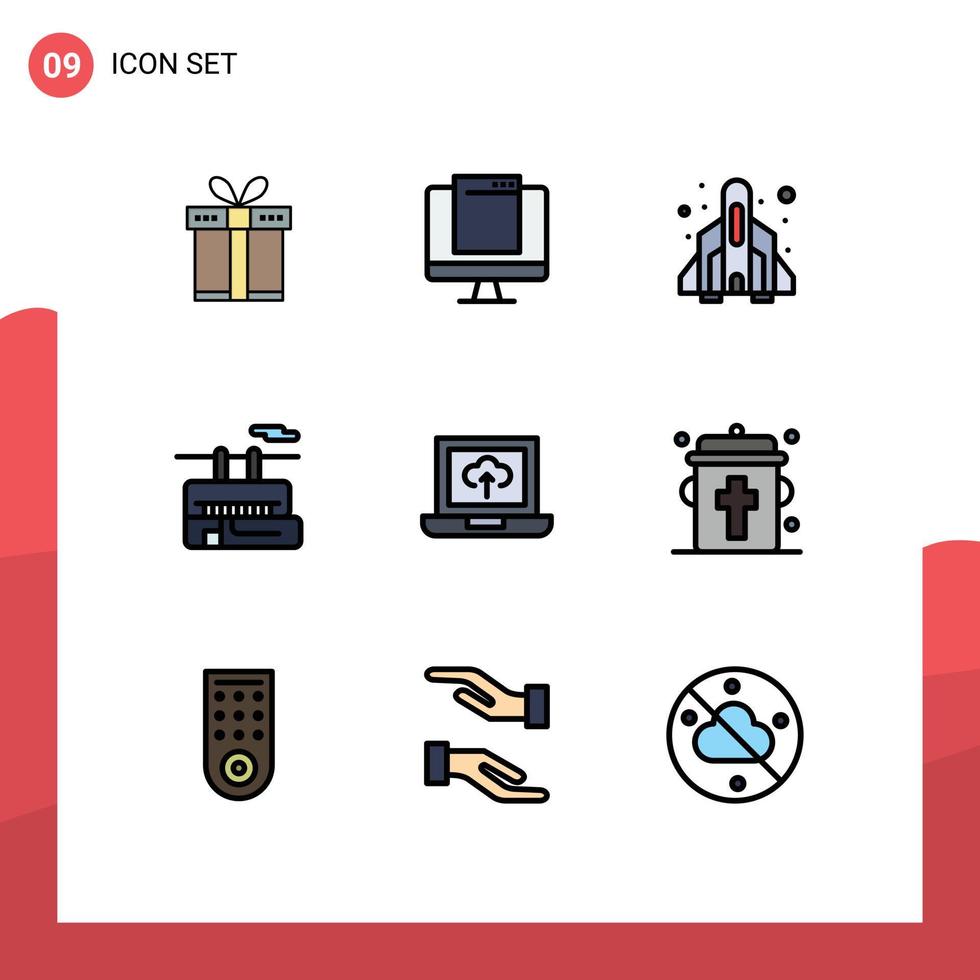 Universal Icon Symbols Group of 9 Modern Filledline Flat Colors of laptop transport popup tramway play Editable Vector Design Elements