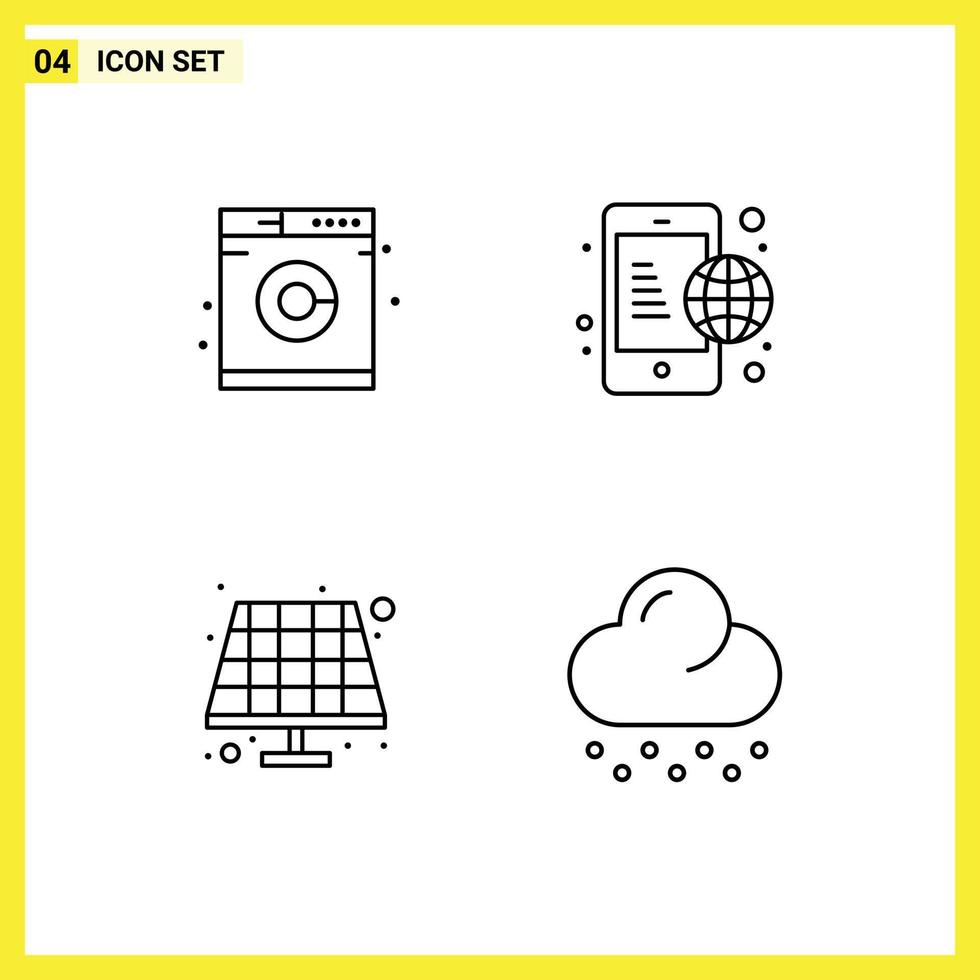 móvil interfaz línea conjunto de 4 4 pictogramas de lavandería solar negocio Internet nieve editable vector diseño elementos