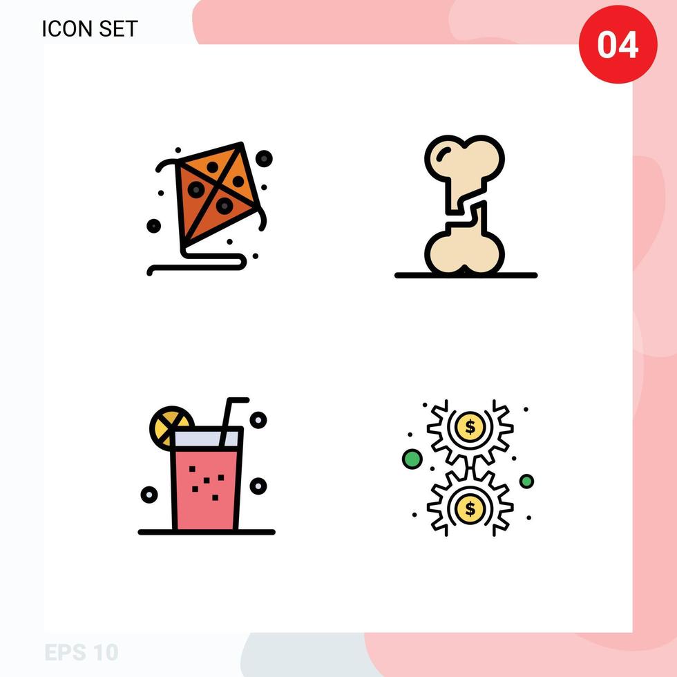 User Interface Pack of 4 Basic Filledline Flat Colors of kite juice bone human dollar Editable Vector Design Elements