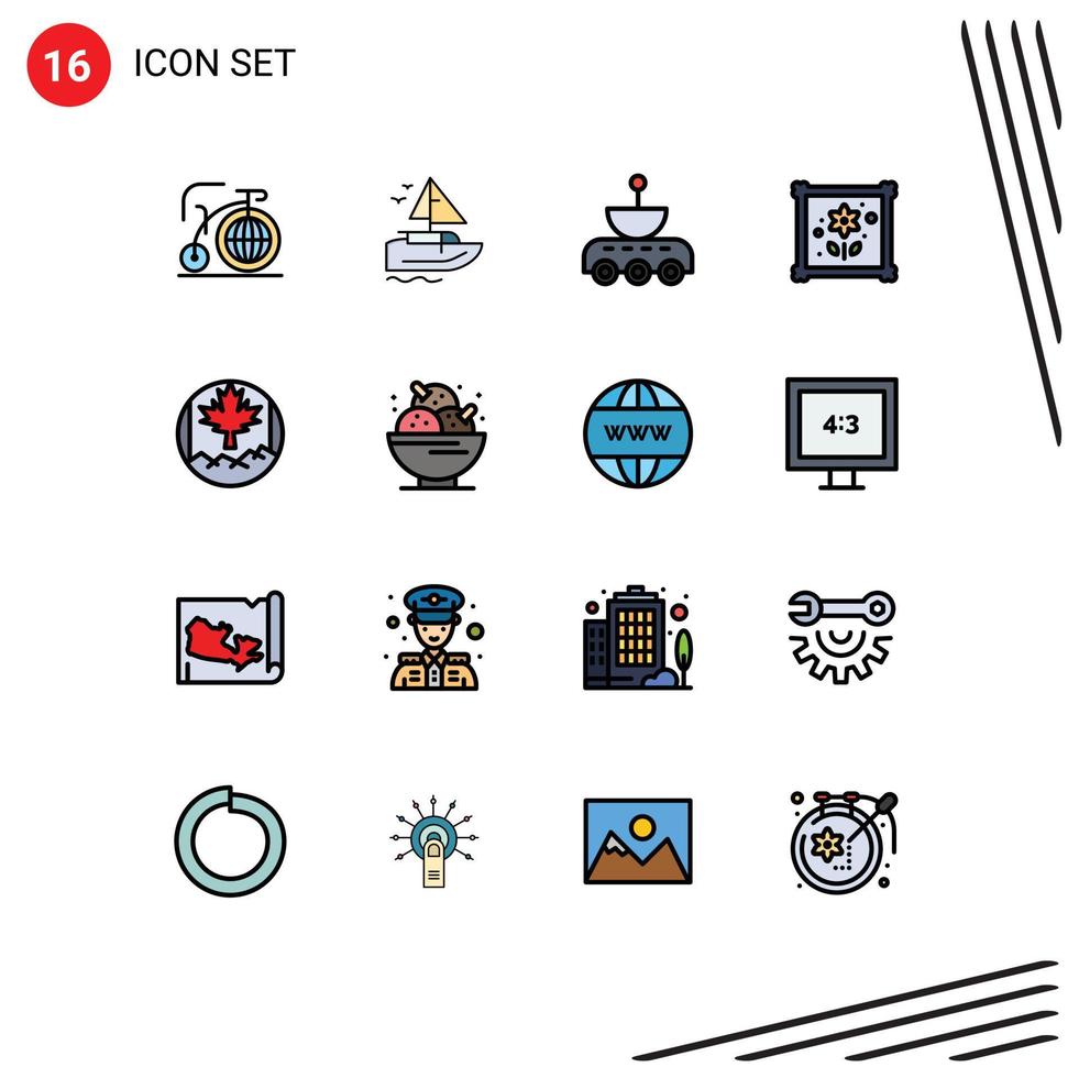 Universal Icon Symbols Group of 16 Modern Flat Color Filled Lines of leaf hobby car hobbies space Editable Creative Vector Design Elements