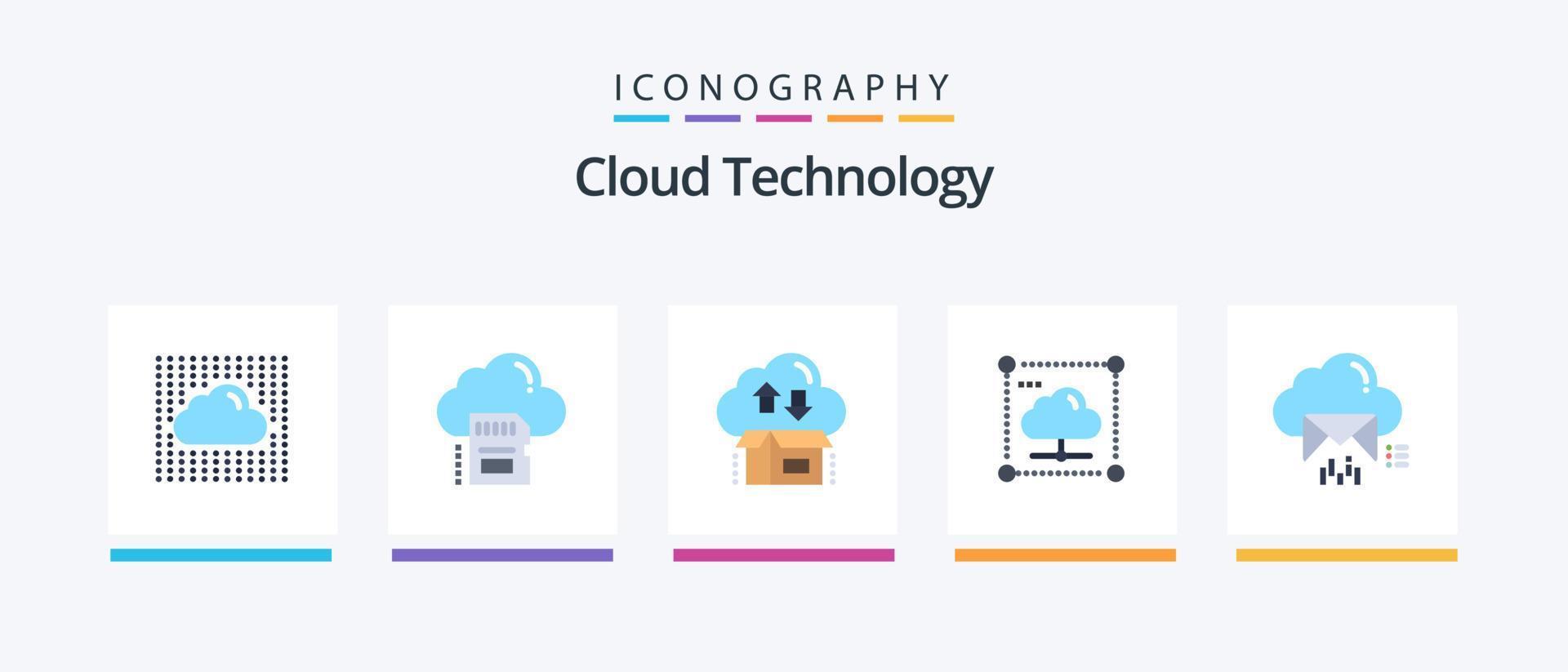 Cloud Technology Flat 5 Icon Pack Including data. cloud. cloud. arrow. gift. Creative Icons Design vector