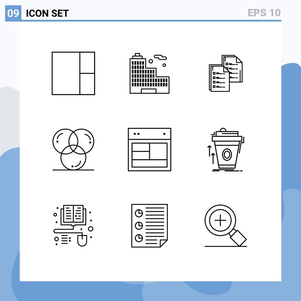 Universal Icon Symbols Group of 9 Modern Outlines of layout programing copy development color Editable Vector Design Elements