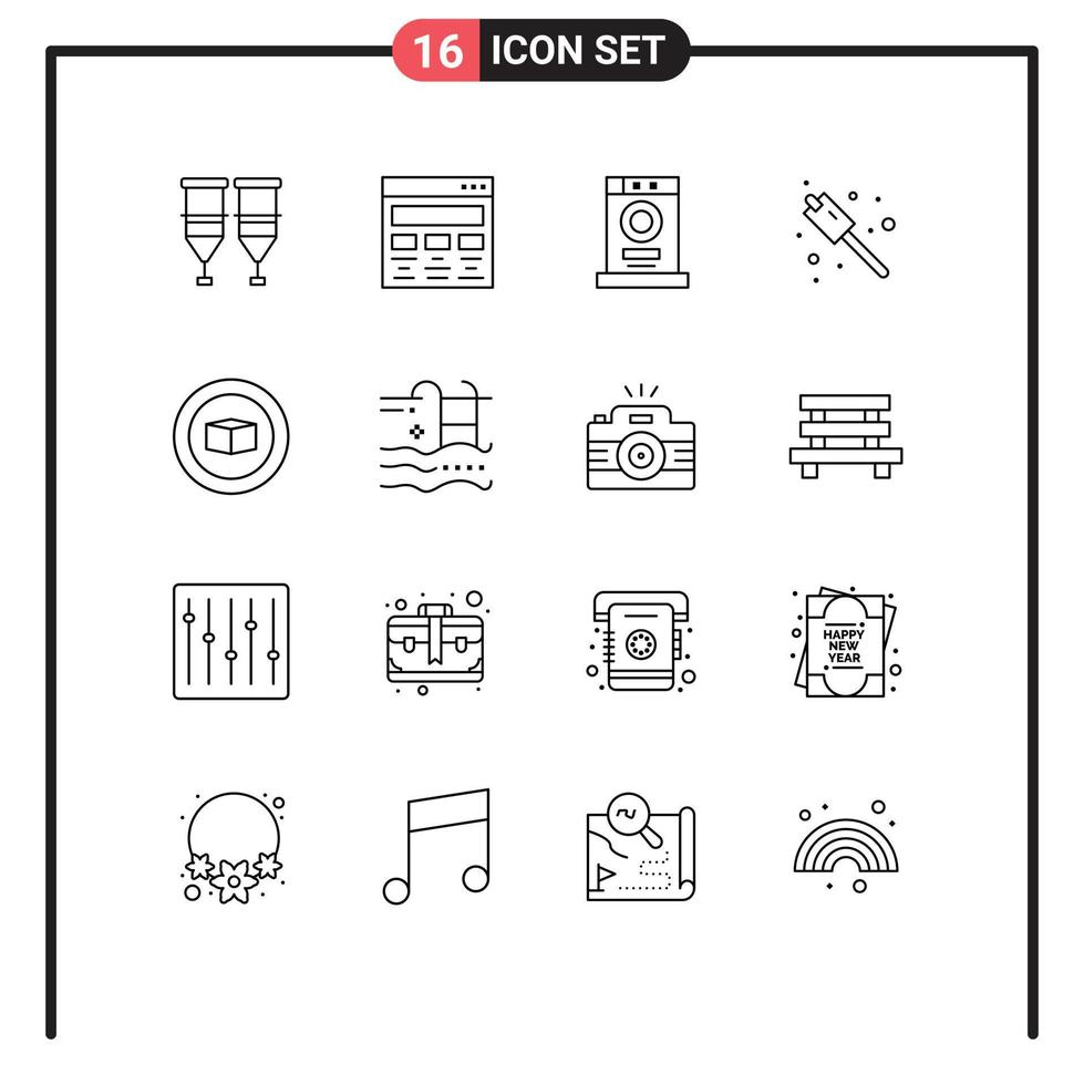 Set of 16 Vector Outlines on Grid for basic marshmallow paint camping furniture Editable Vector Design Elements