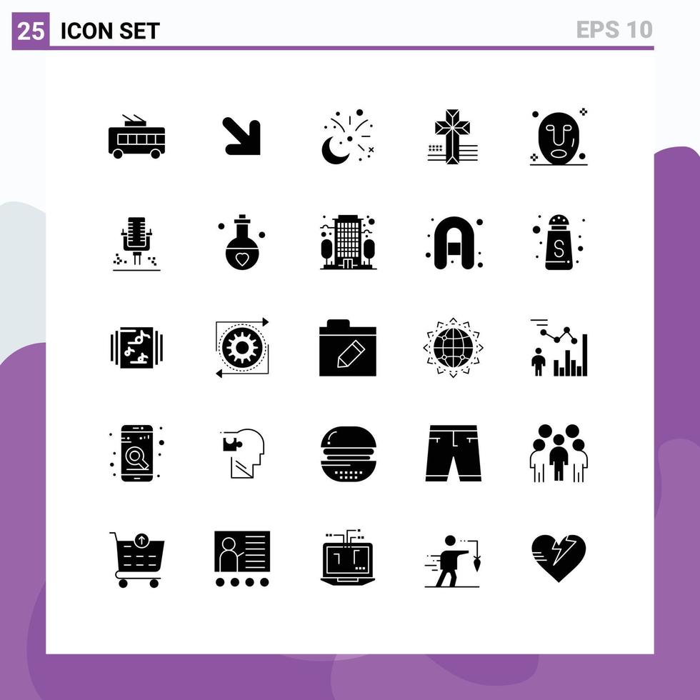 Pictogram Set of 25 Simple Solid Glyphs of spa facial cresent church american Editable Vector Design Elements