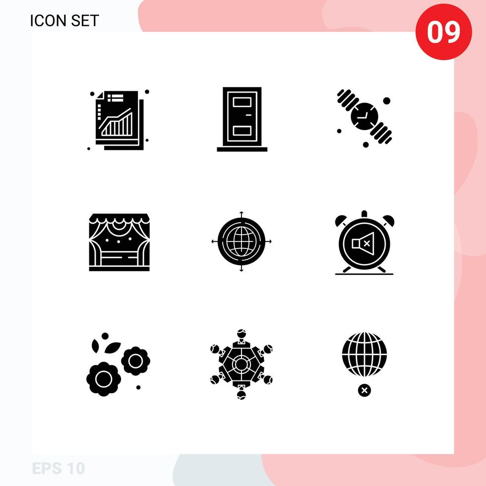 9 Creative Icons Modern Signs and Symbols of target globe family time theater spotlight Editable Vector Design Elements