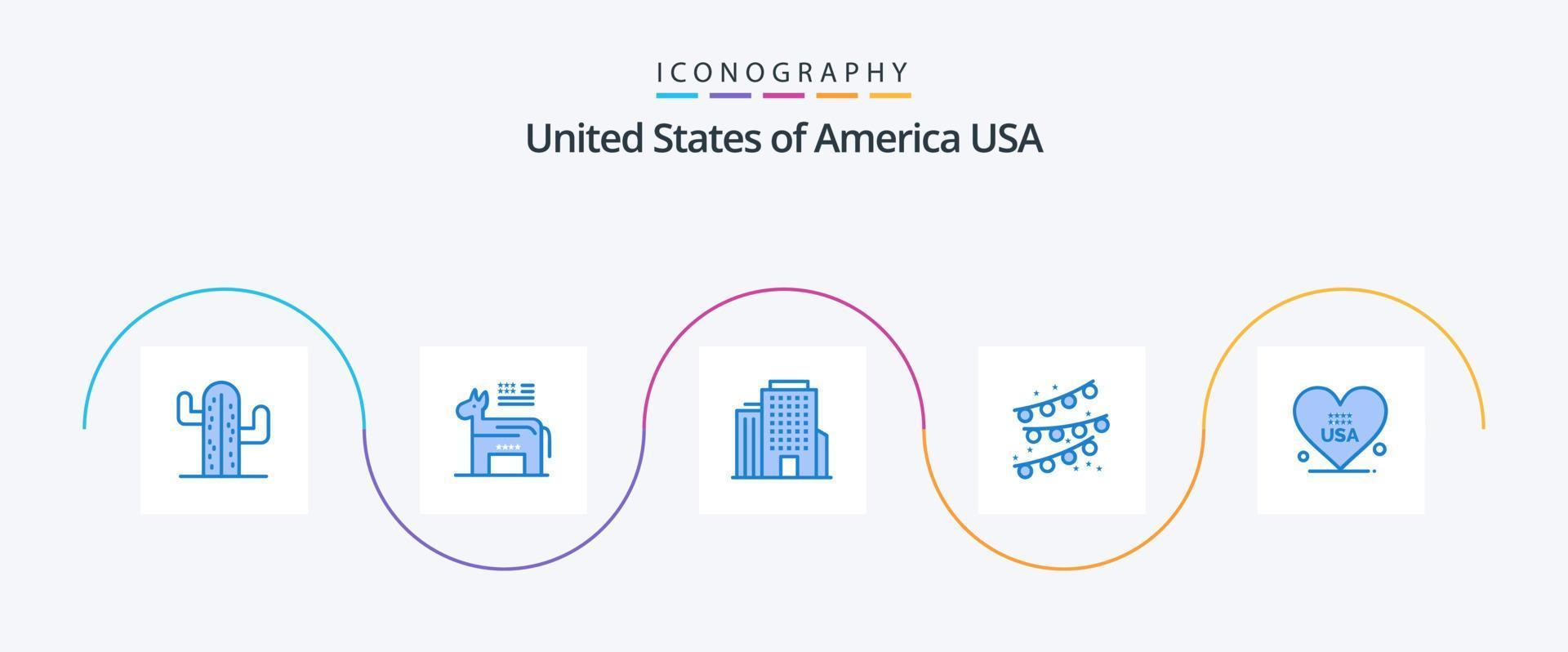 Estados Unidos azul 5 5 icono paquete incluso EE.UU. amor. edificio. corazón. fiesta decoración vector