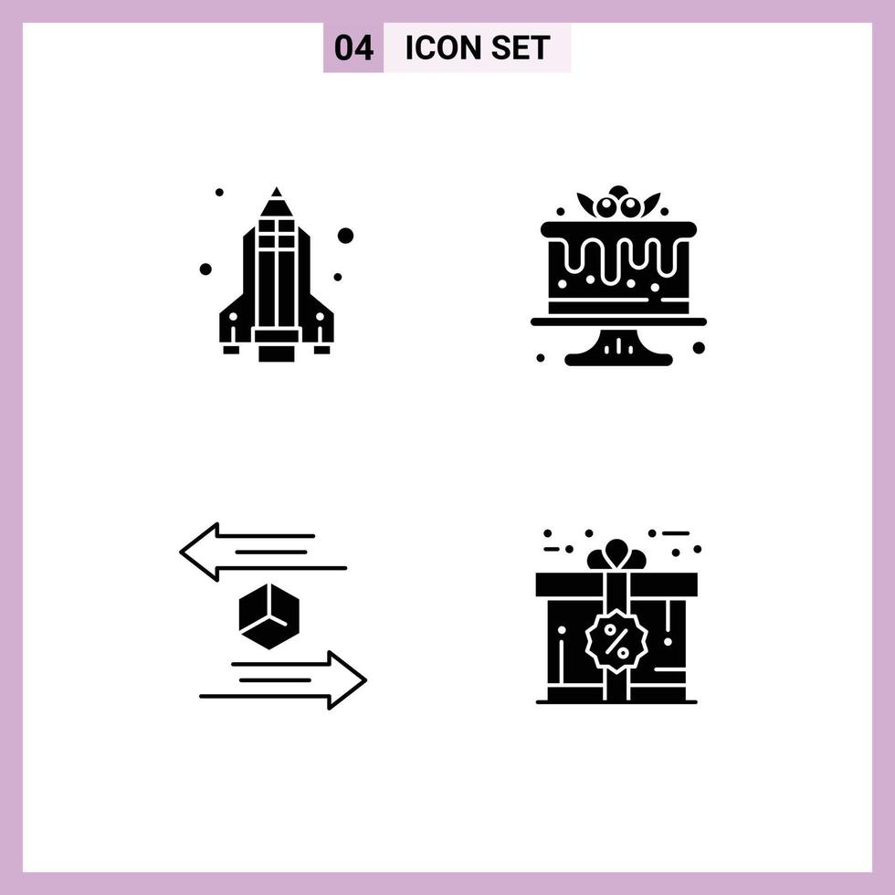 Modern Set of Solid Glyphs Pictograph of pencil rocket logistic cake sweets shipping Editable Vector Design Elements
