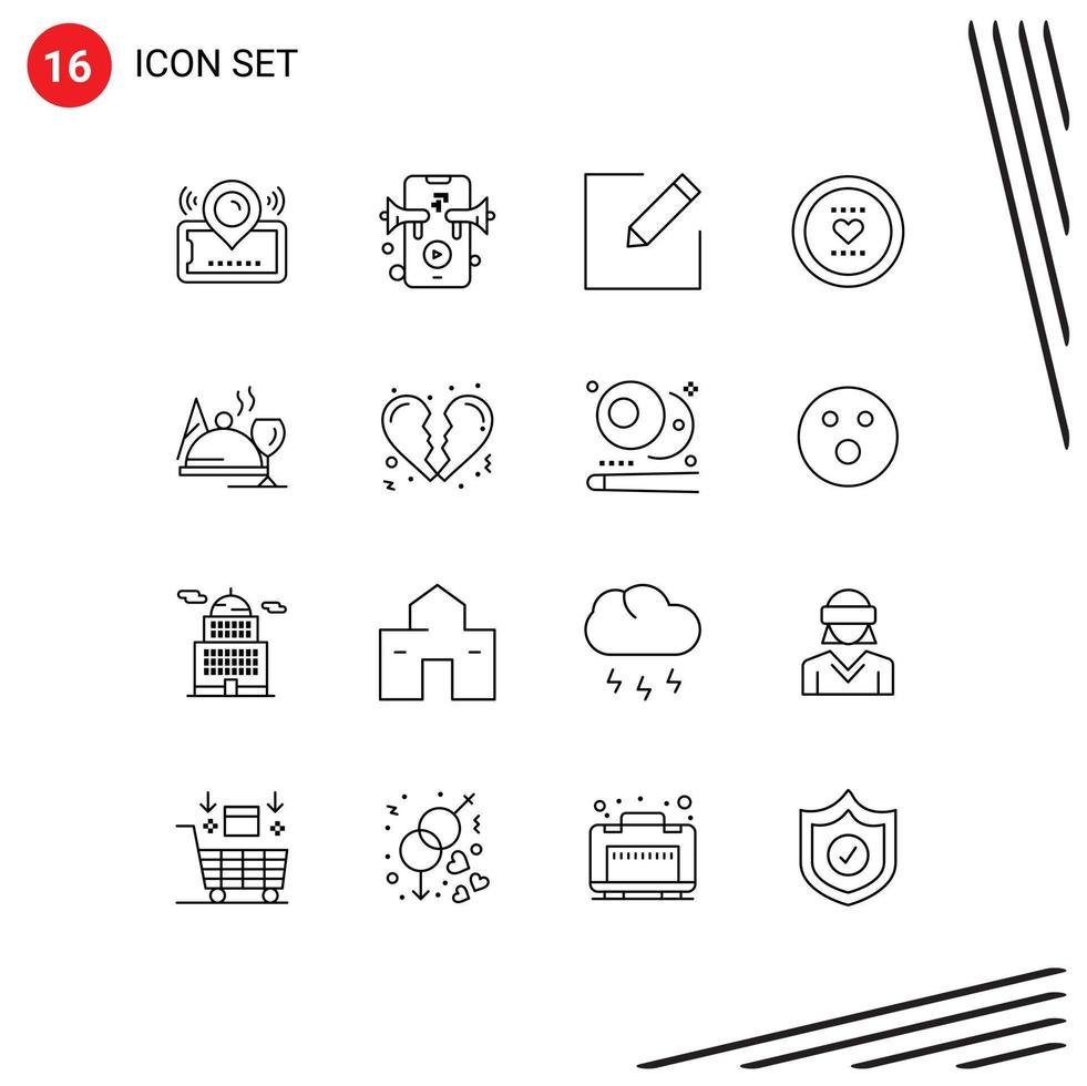 16 Creative Icons Modern Signs and Symbols of dish romance compose love heart Editable Vector Design Elements