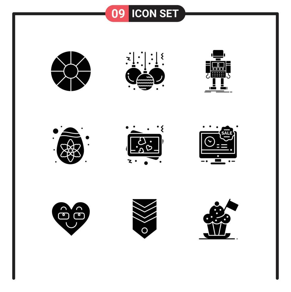 Pack of 9 Modern Solid Glyphs Signs and Symbols for Web Print Media such as lcd memory robot love easter Editable Vector Design Elements