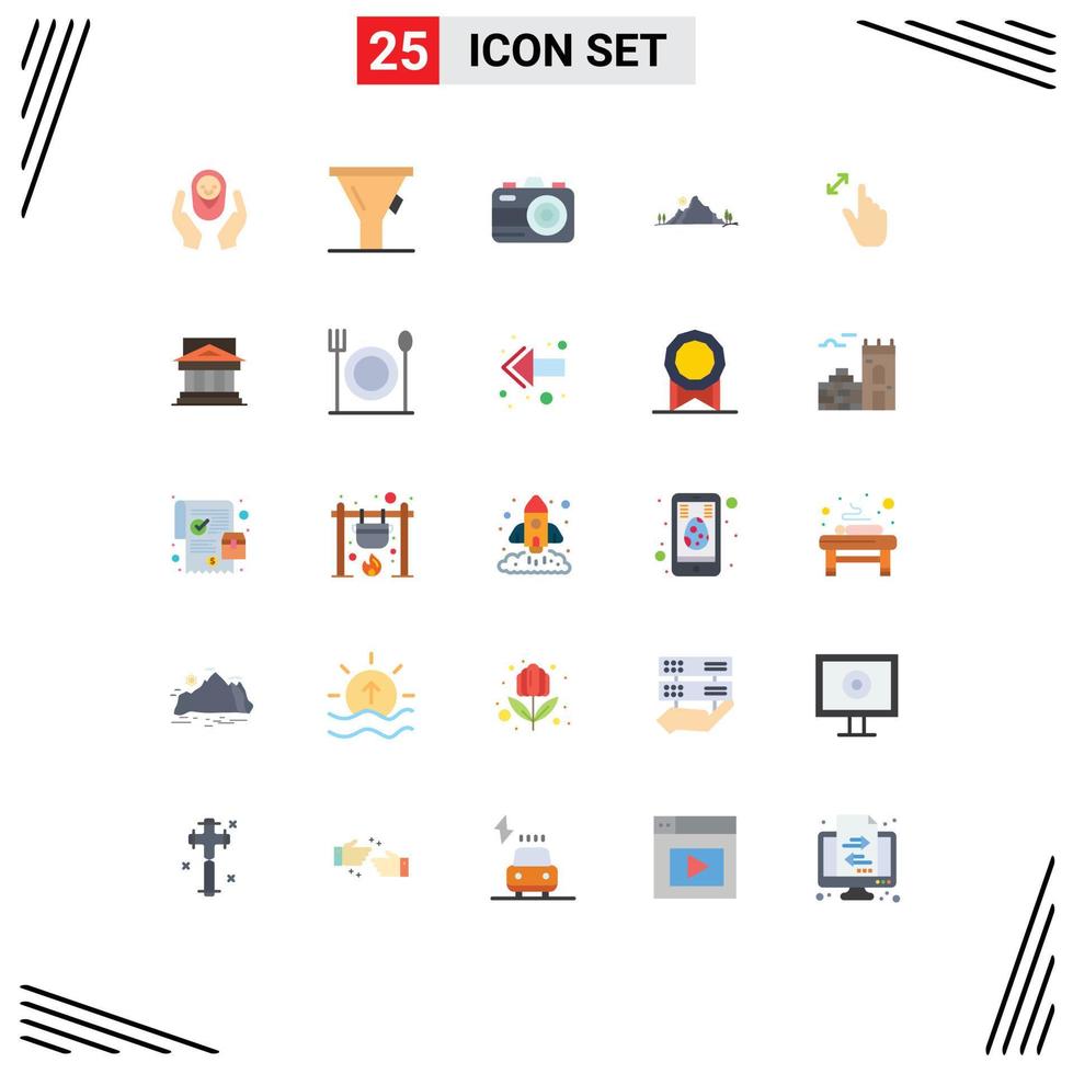 User Interface Pack of 25 Basic Flat Colors of gestures tree camera nature landscape Editable Vector Design Elements