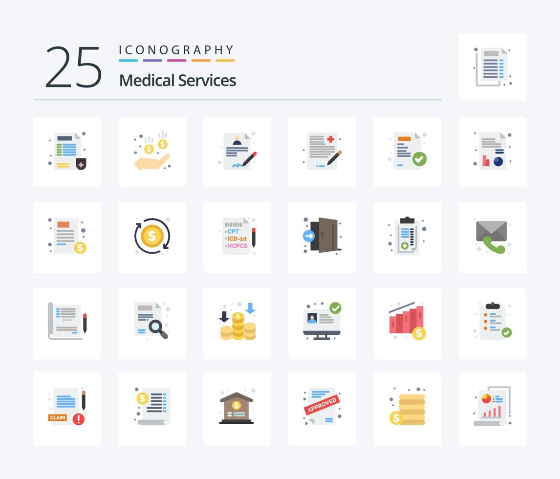 Medical Services 25 Flat Color icon pack including medical. medical paper. report. medical. healthcare vector