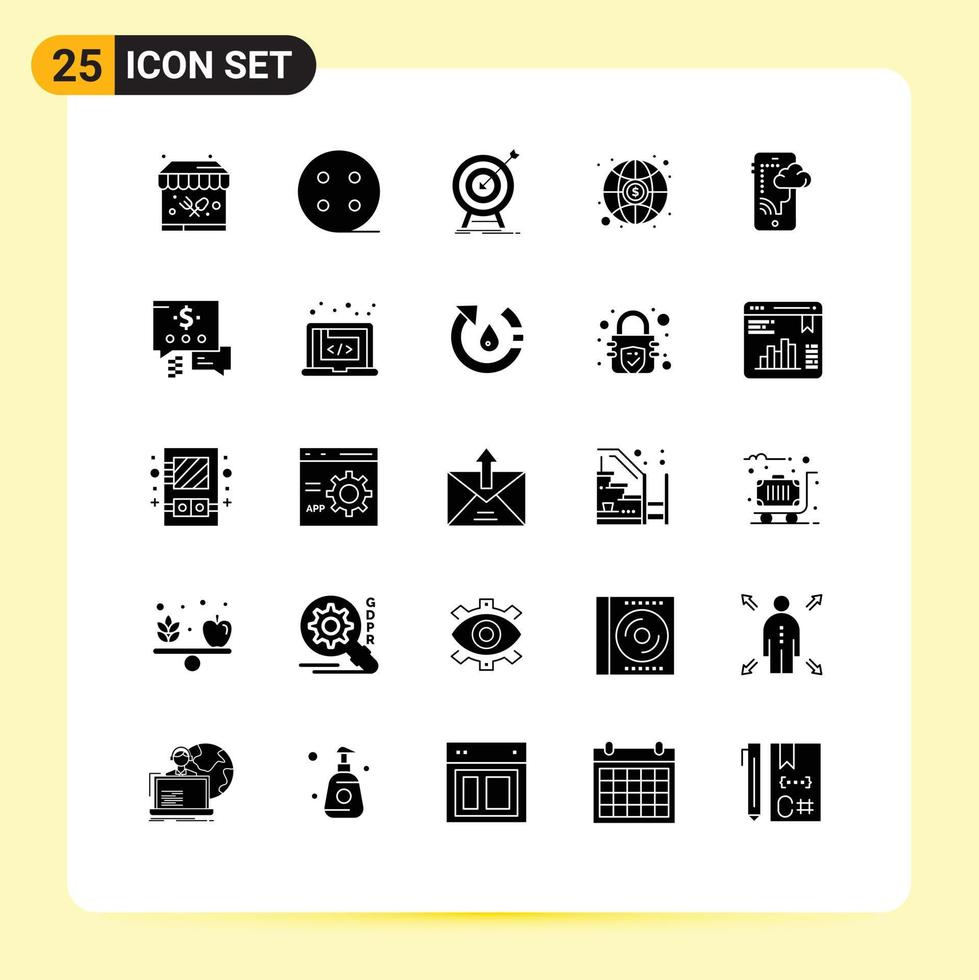 25 User Interface Solid Glyph Pack of modern Signs and Symbols of technology connection market cloud investment Editable Vector Design Elements