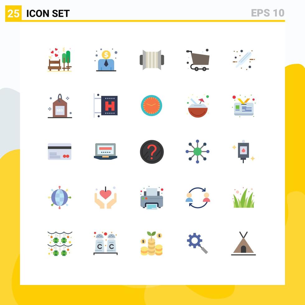 Pack of 25 creative Flat Colors of health checkout audio basket checkout Editable Vector Design Elements
