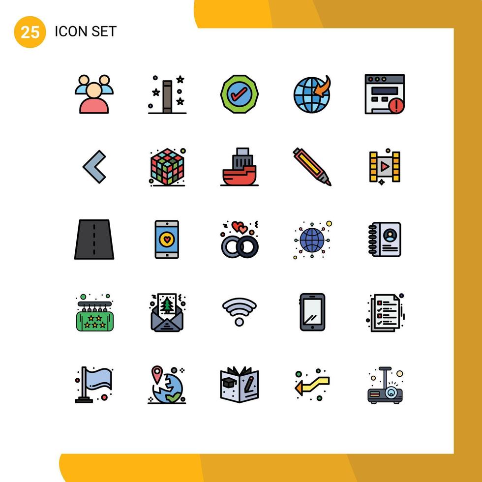 móvil interfaz lleno línea plano color conjunto de 25 pictogramas de sitio web alerta logístico viaje flecha editable vector diseño elementos