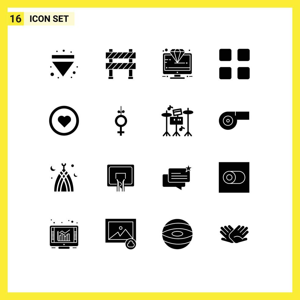 Universal Icon Symbols Group of 16 Modern Solid Glyphs of math calculator under construction calc premium Editable Vector Design Elements