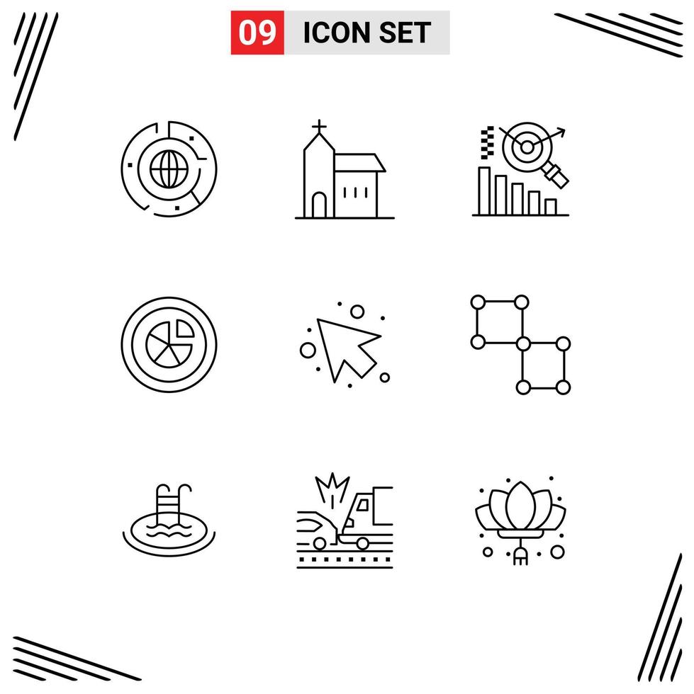 Set of 9 Modern UI Icons Symbols Signs for report diagram historic chart search Editable Vector Design Elements