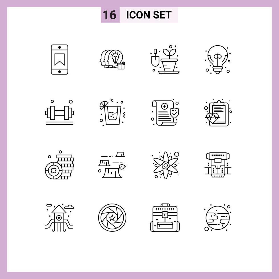 User Interface Pack of 16 Basic Outlines of gym fitness hobbies dumbell good idea Editable Vector Design Elements