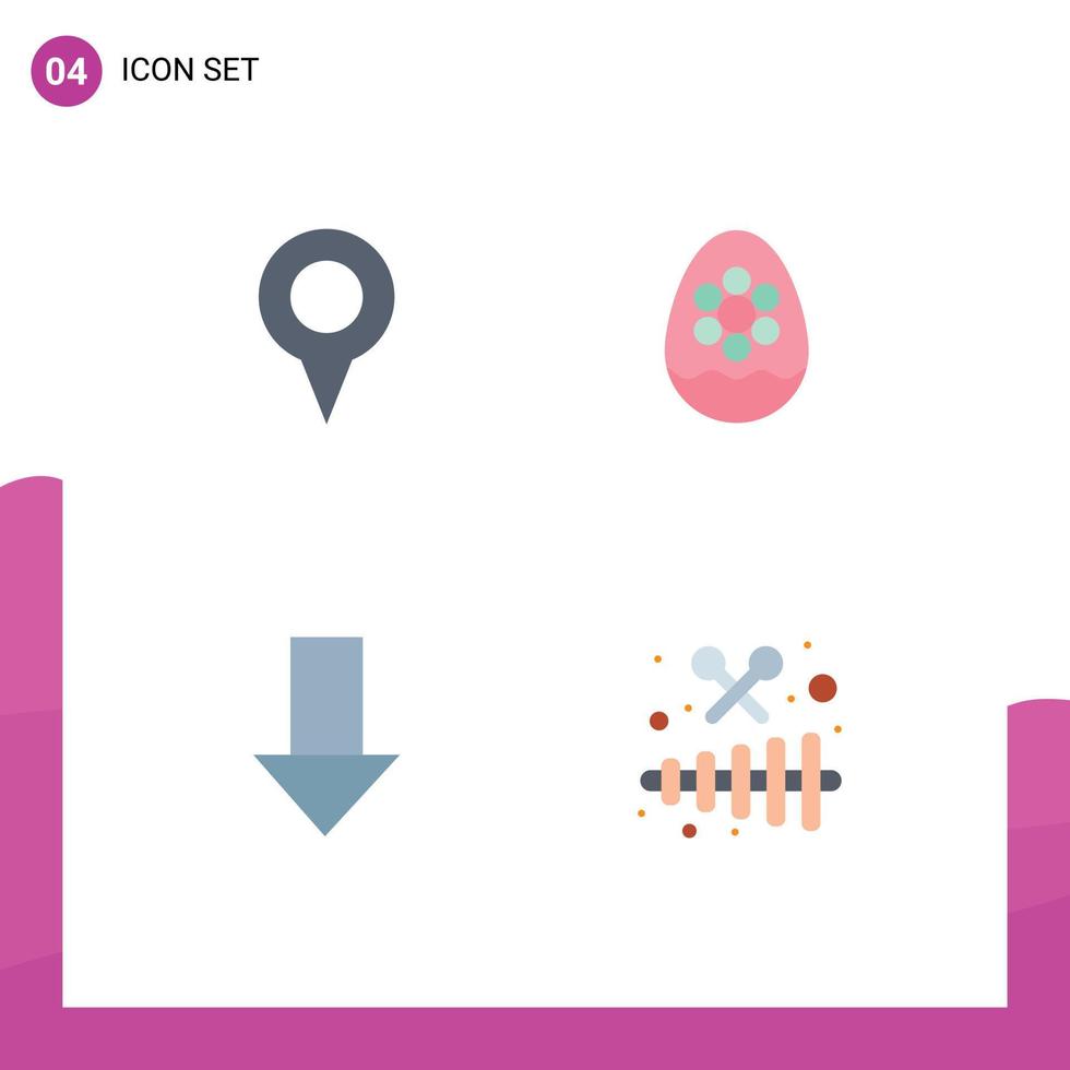 Modern Set of 4 Flat Icons Pictograph of geo location arrow pin easter down arrow Editable Vector Design Elements