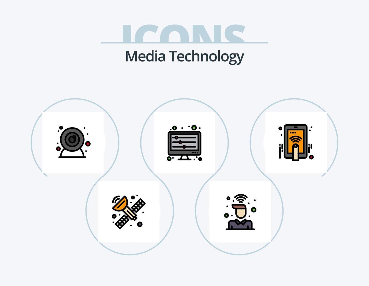 Media Technology Line Filled Icon Pack 5 Icon Design. film. system. equalizer. media. hardware vector
