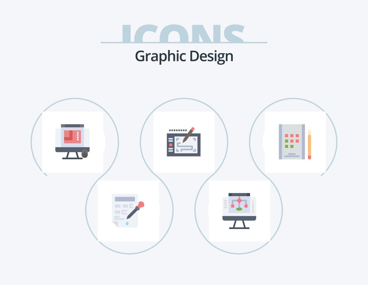 Graphic Design Flat Icon Pack 5 Icon Design. notebook. layout. css design. presentation. tablet vector