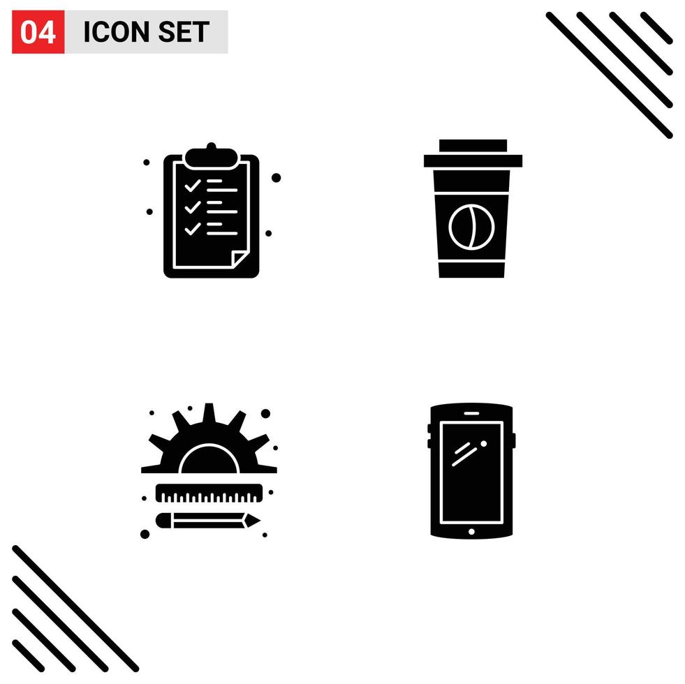 Modern Set of 4 Solid Glyphs Pictograph of paper finance education food marketing Editable Vector Design Elements