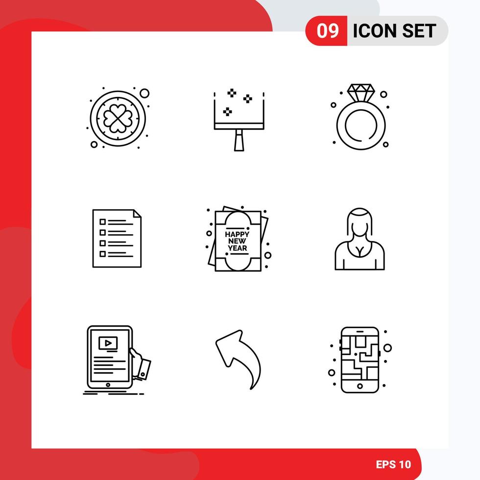 Set of 9 Commercial Outlines pack for testing page jewelry list check Editable Vector Design Elements