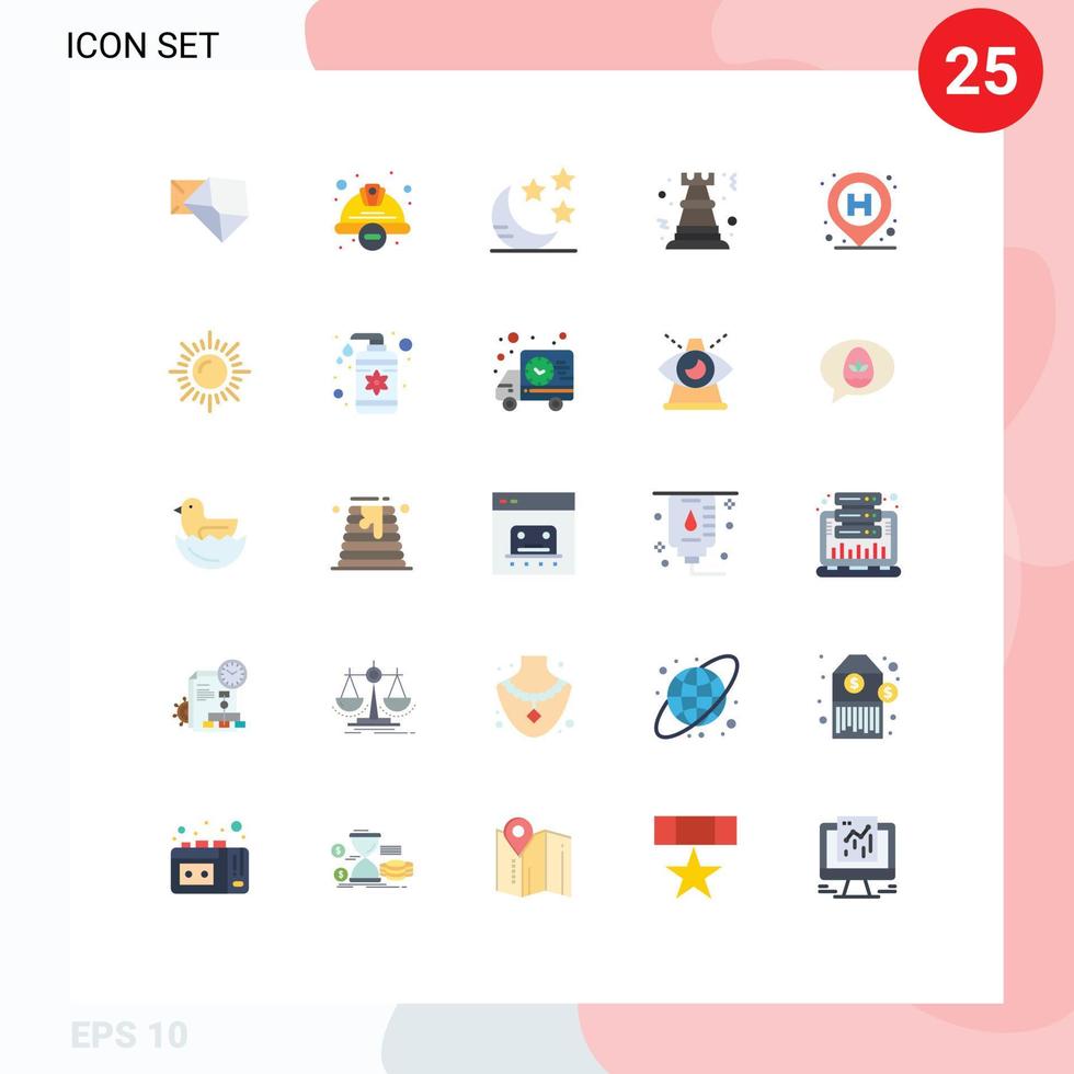 Mobile Interface Flat Color Set of 25 Pictograms of hospital rock worker hat game pawn Editable Vector Design Elements