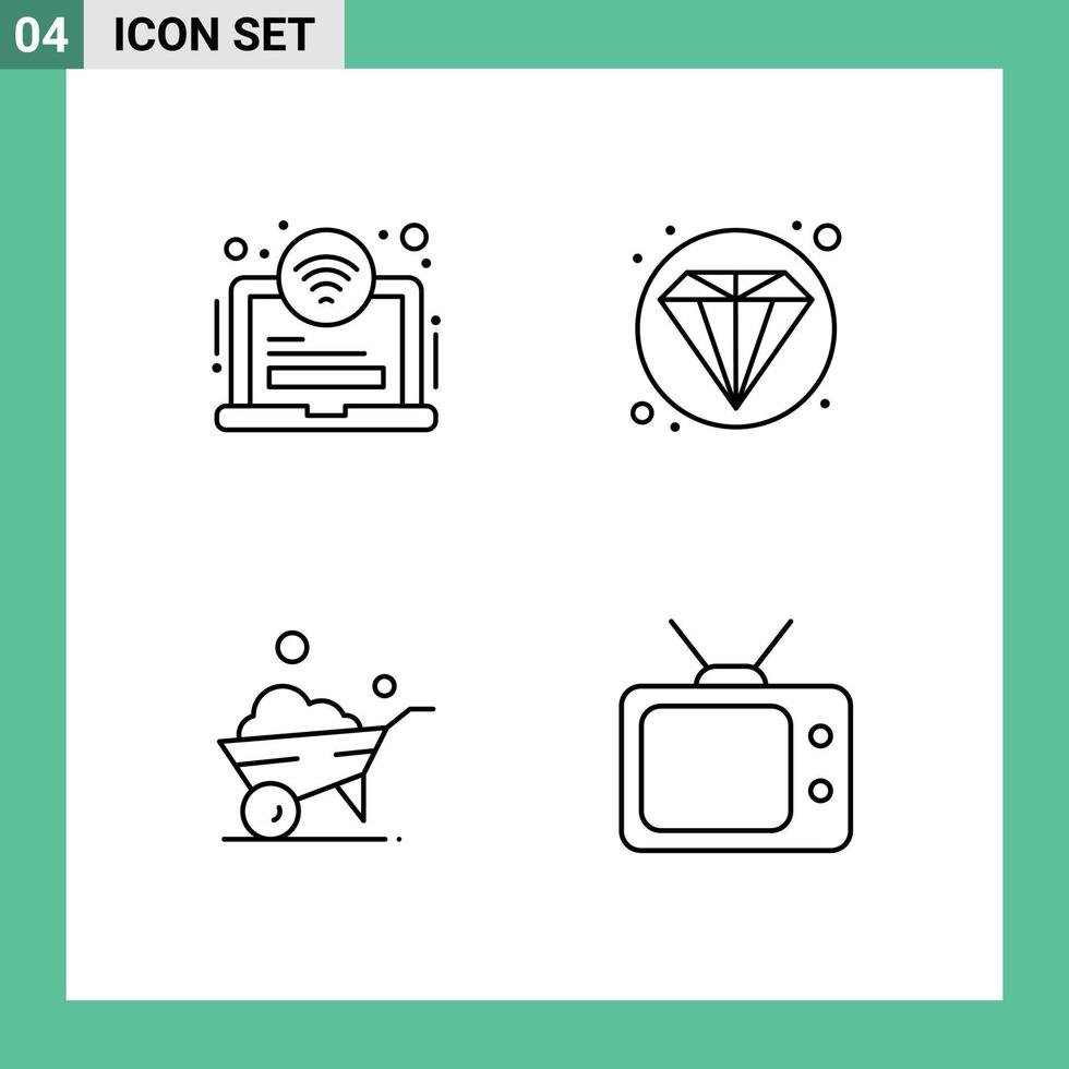 Group of 4 Filledline Flat Colors Signs and Symbols for area wheel wifi diamond tv Editable Vector Design Elements