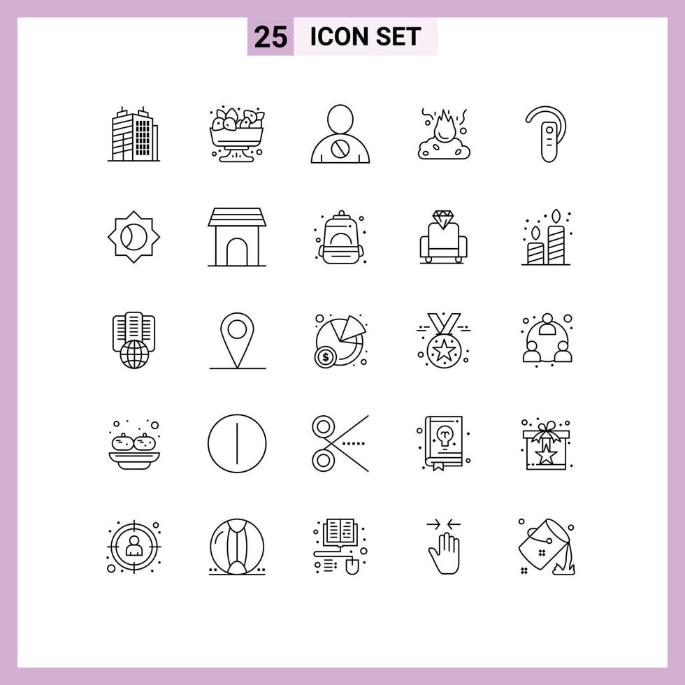 25 Universal Line Signs Symbols of accessory pollution blocked garbage burn Editable Vector Design Elements