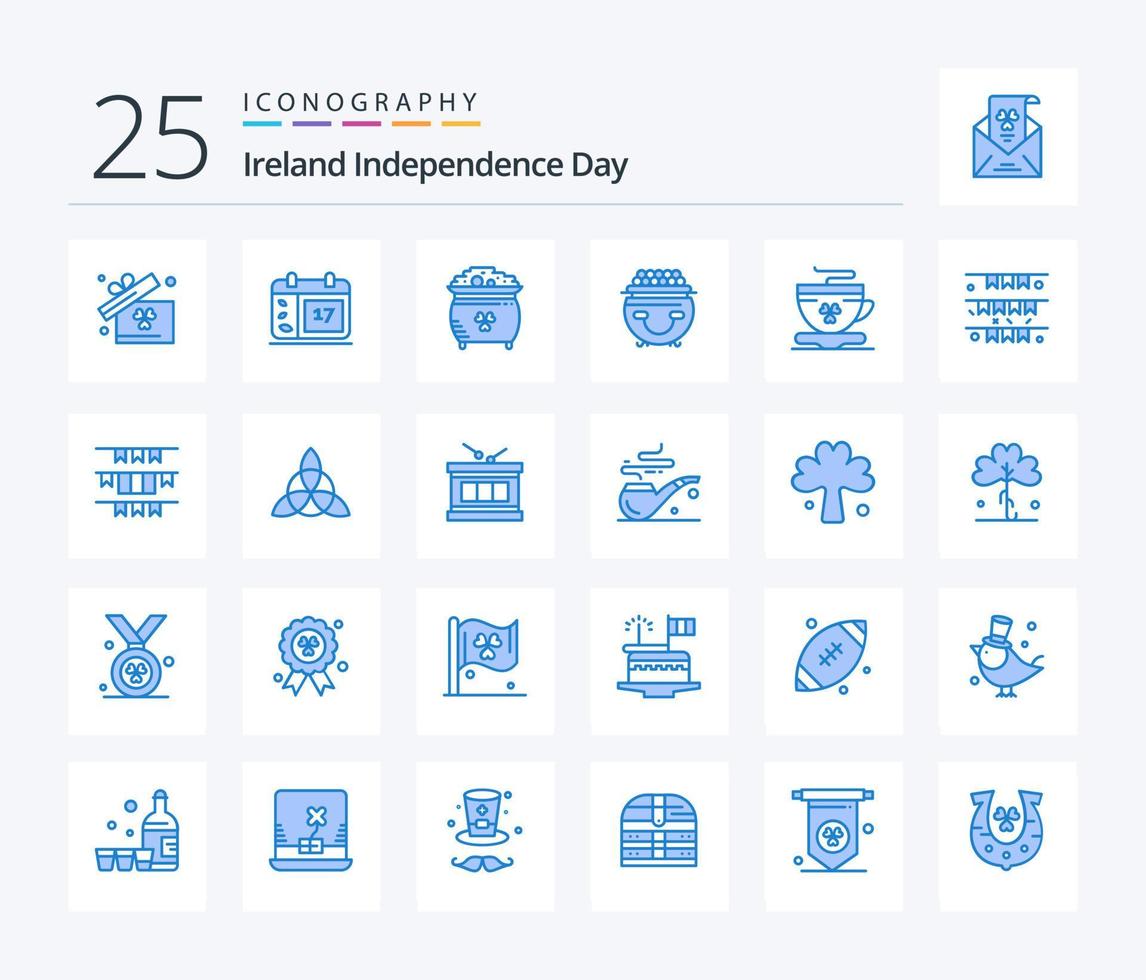 Ireland Independence Day 25 Blue Color icon pack including tea. patricks. coin. luck. fortune vector