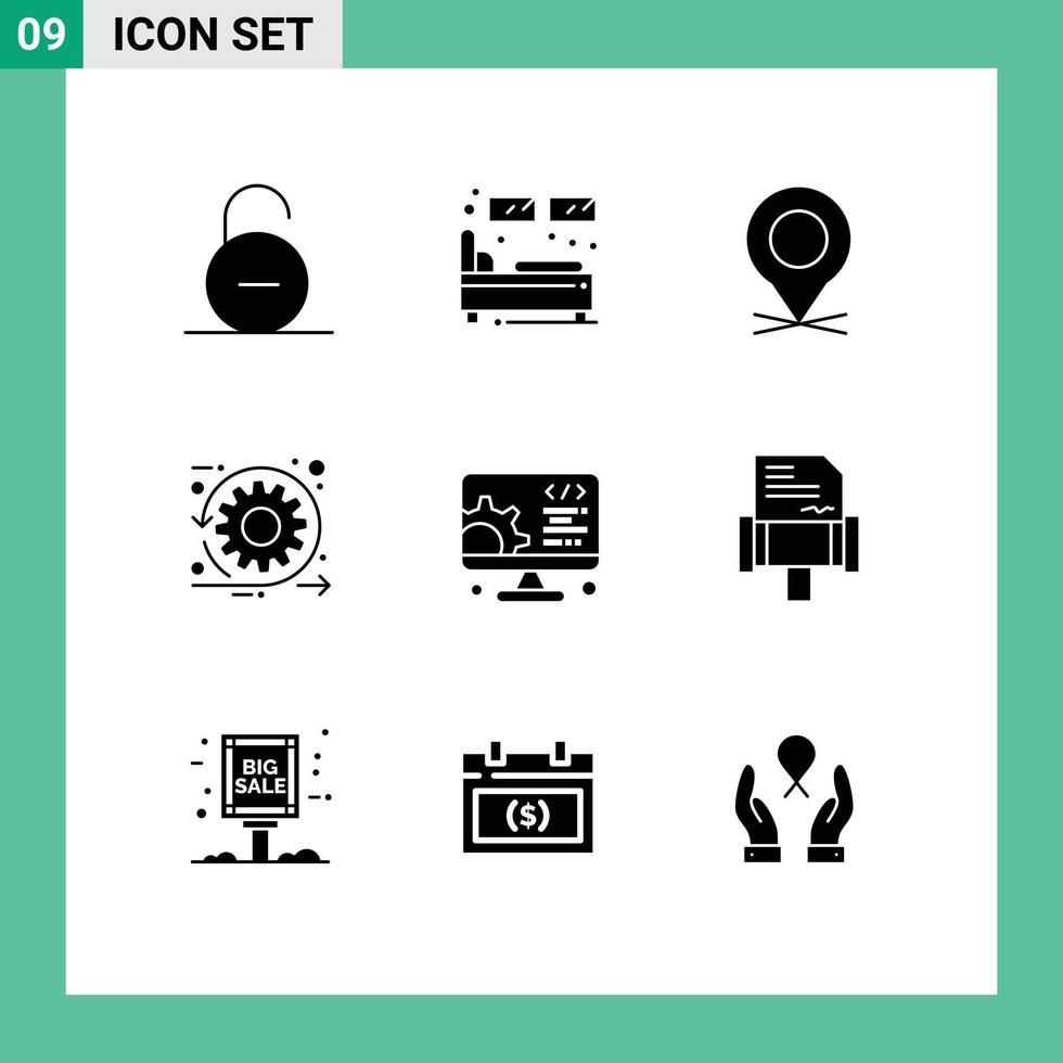 conjunto de 9 9 vector sólido glifos en cuadrícula para pique desarrollo dormir ágil puntero editable vector diseño elementos