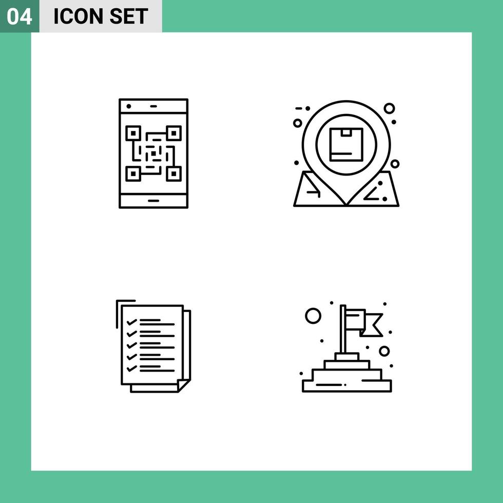 Modern Set of 4 Filledline Flat Colors Pictograph of code interaction scan communication to do list Editable Vector Design Elements