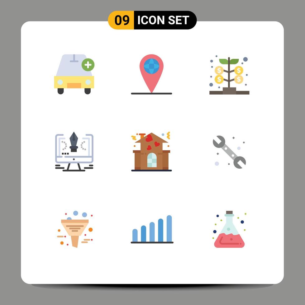 Group of 9 Modern Flat Colors Set for family software fund comuter pen Editable Vector Design Elements