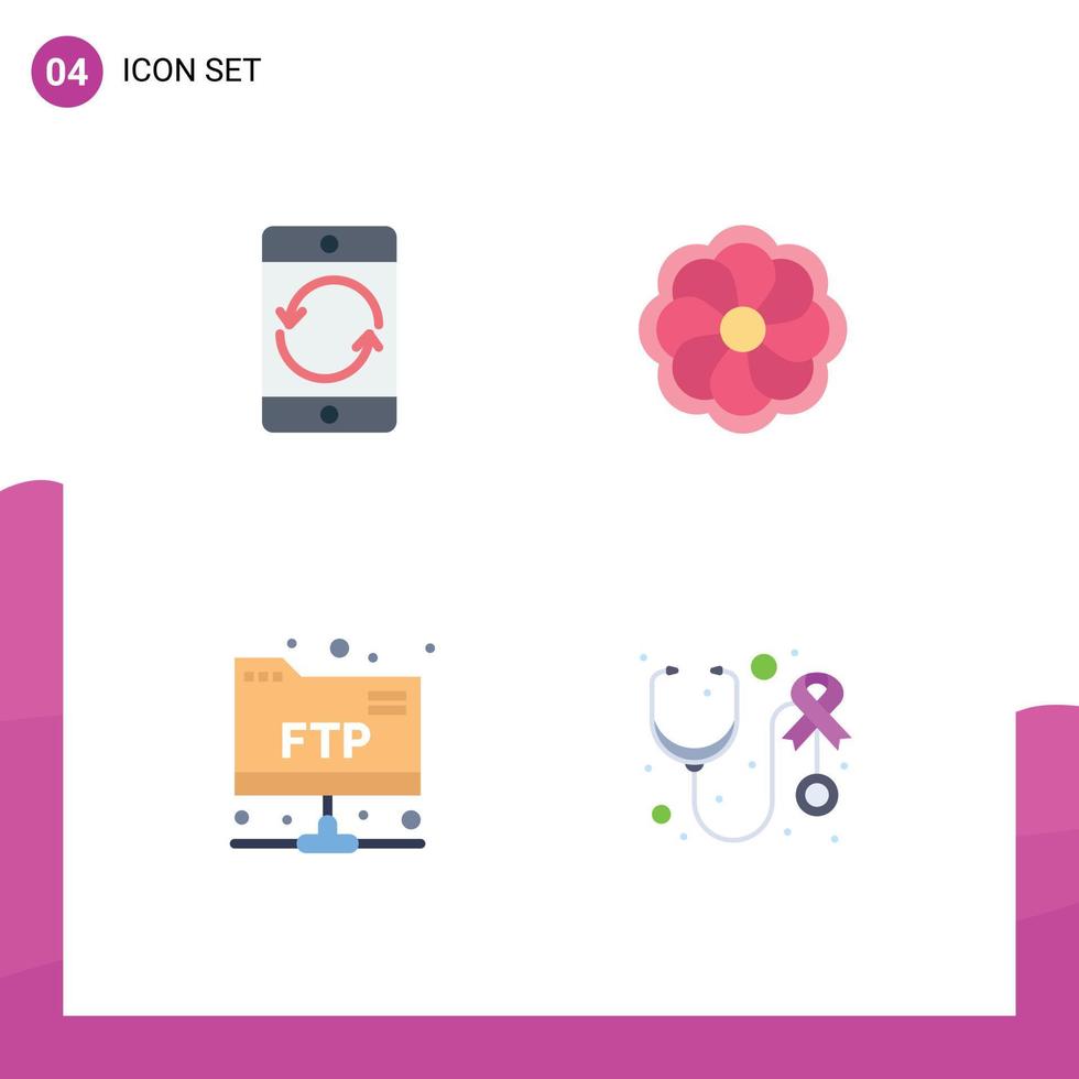 Set of 4 Vector Flat Icons on Grid for arrow folder devices flower health Editable Vector Design Elements