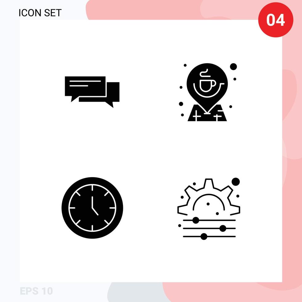 Set of 4 Commercial Solid Glyphs pack for chat direction communication speech map Editable Vector Design Elements