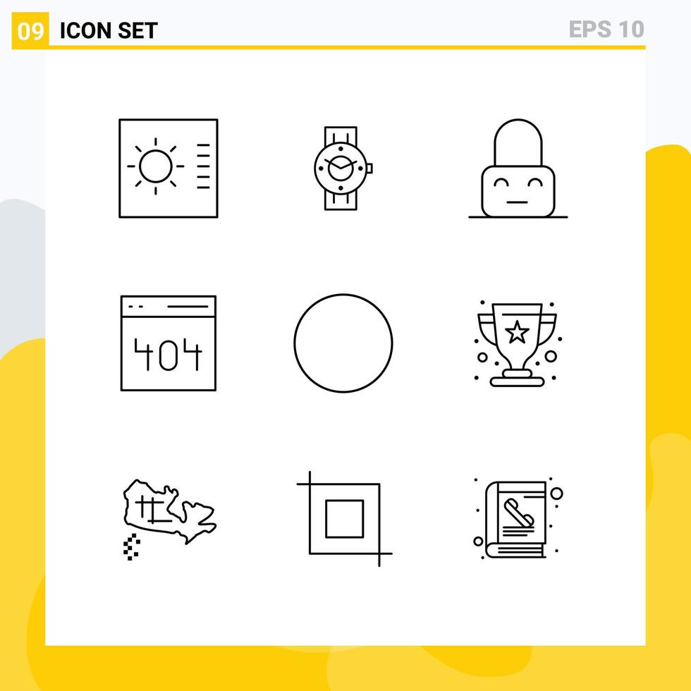 Set of 9 Vector Outlines on Grid for signal user control page communication Editable Vector Design Elements