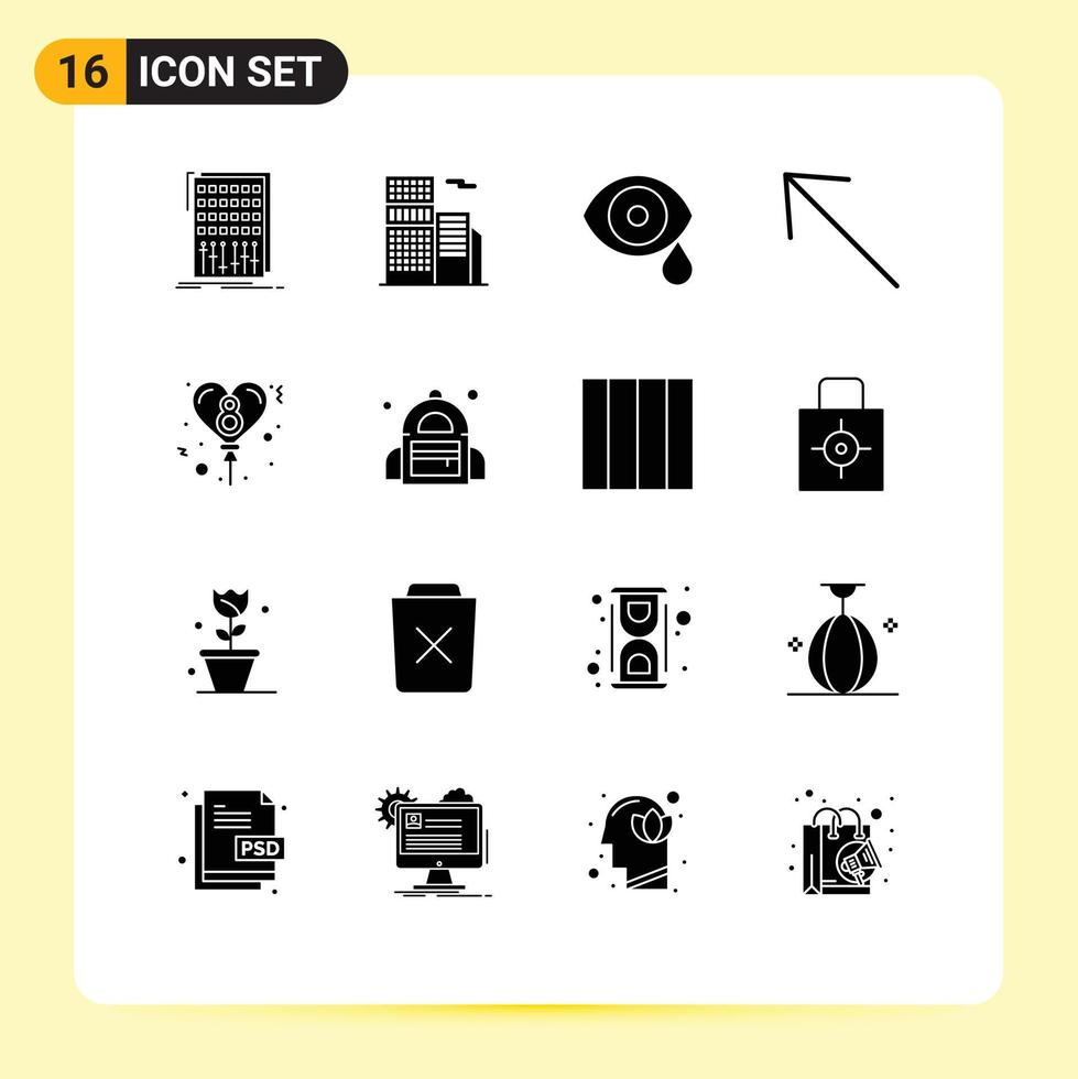 Group of 16 Solid Glyphs Signs and Symbols for balloon left office arrow science Editable Vector Design Elements