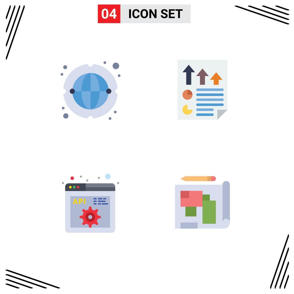 4 Flat Icon concept for Websites Mobile and Apps communication api worldwide document development Editable Vector Design Elements