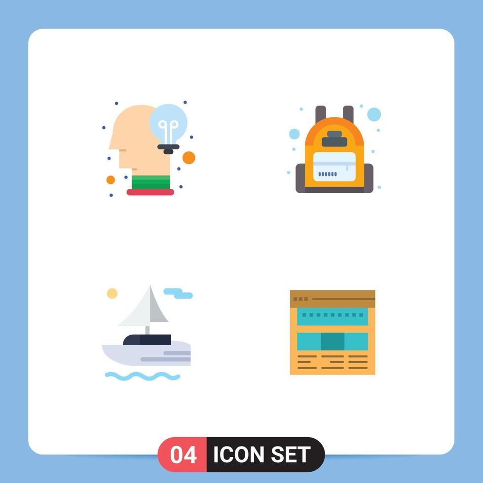 4 Creative Icons Modern Signs and Symbols of brain transport opinion travel browser Editable Vector Design Elements