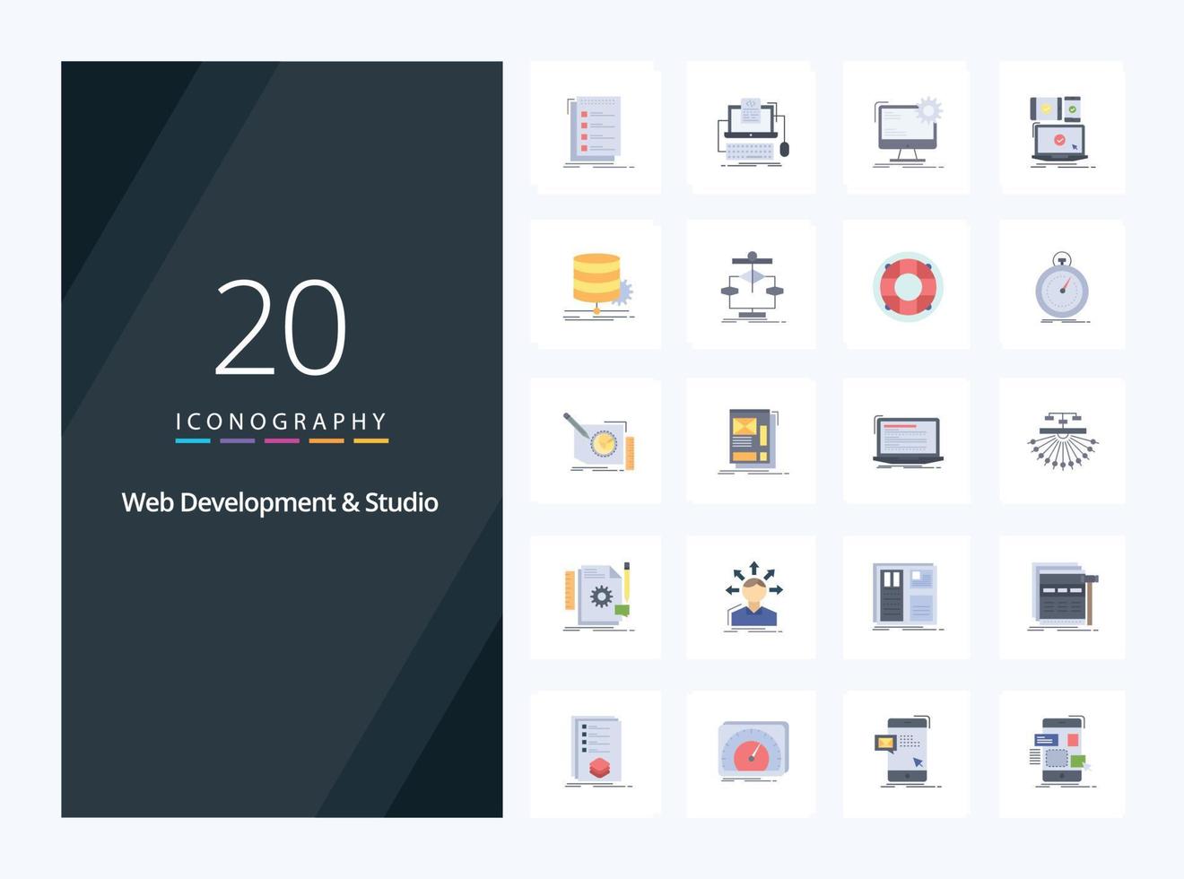 20 Web Development And Web Studio Flat Color icon for presentation vector