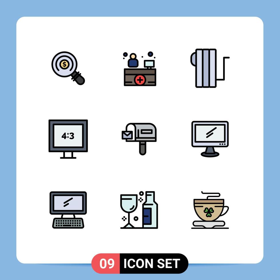 Group of 9 Filledline Flat Colors Signs and Symbols for computer mail electric box display Editable Vector Design Elements