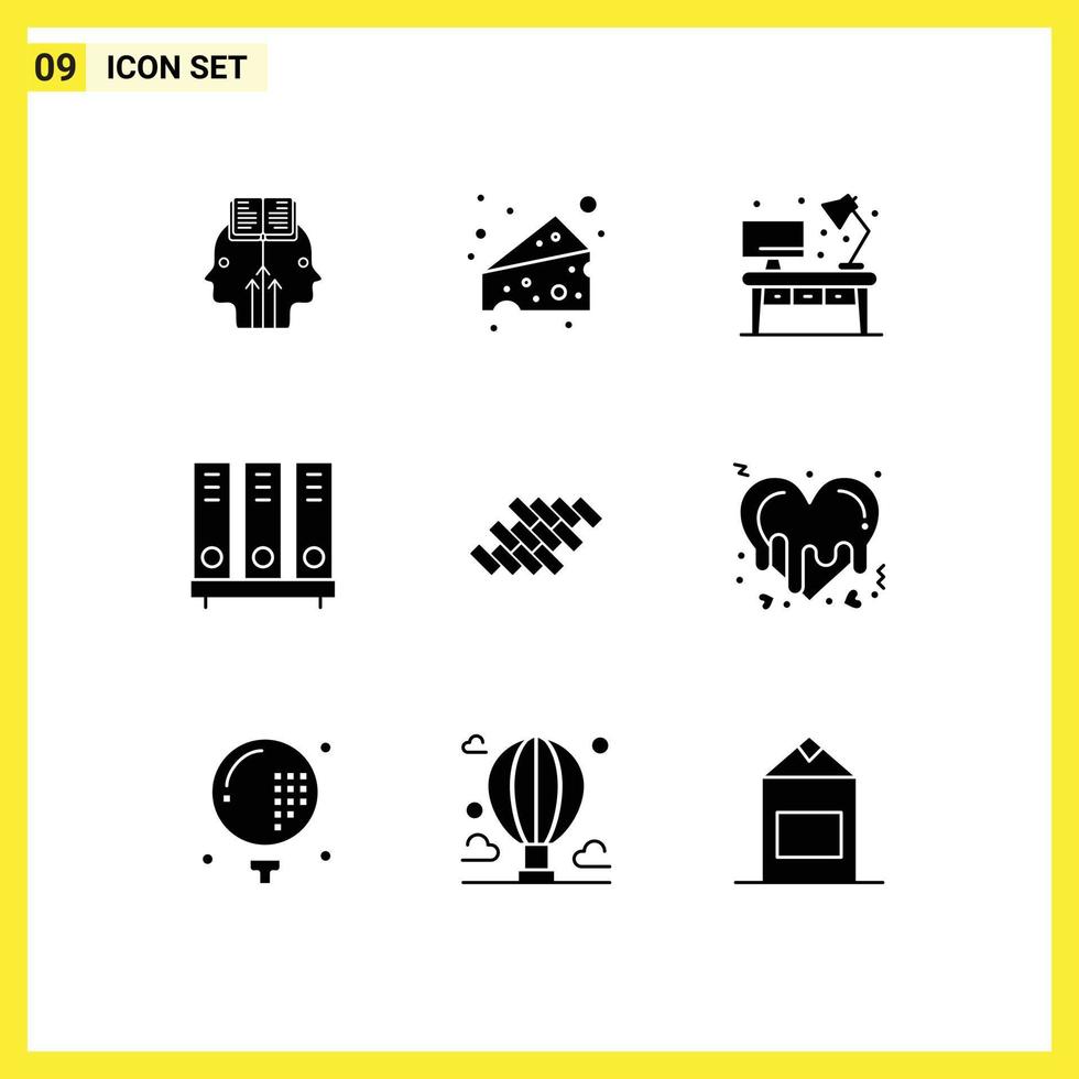 Set of 9 Commercial Solid Glyphs pack for repair file living document data Editable Vector Design Elements
