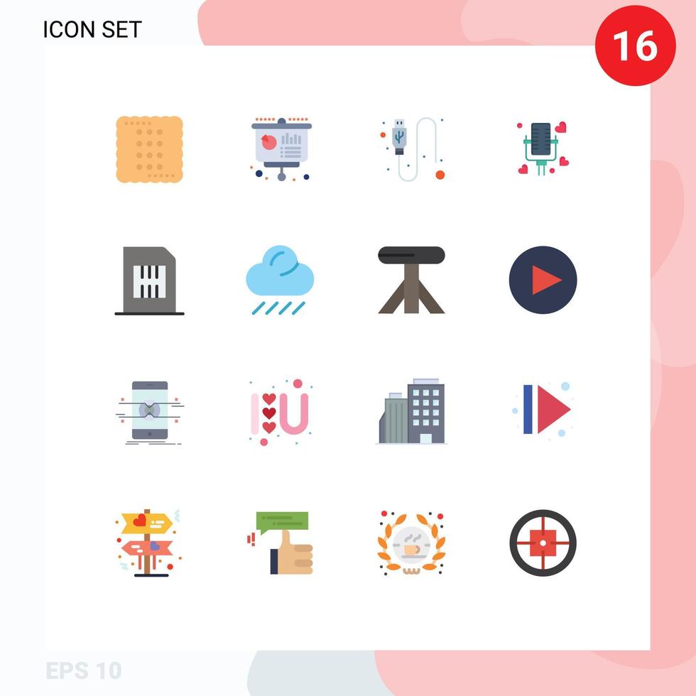 16 User Interface Flat Color Pack of modern Signs and Symbols of wedding love financial talking usb Editable Pack of Creative Vector Design Elements