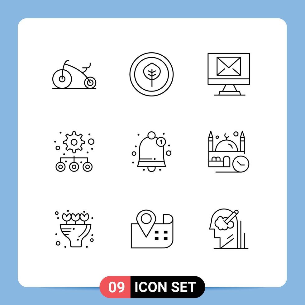 Editable Vector Line Pack of 9 Simple Outlines of masjid time new user interface Editable Vector Design Elements