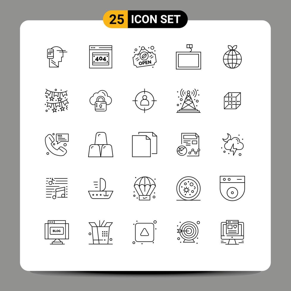 Pictogram Set of 25 Simple Lines of globe earth server wall mount Editable Vector Design Elements
