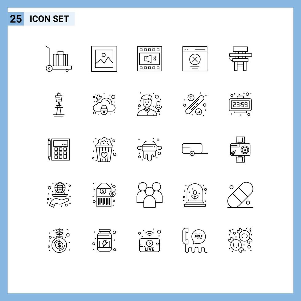 25 Universal Lines Set for Web and Mobile Applications class user open volume message error Editable Vector Design Elements