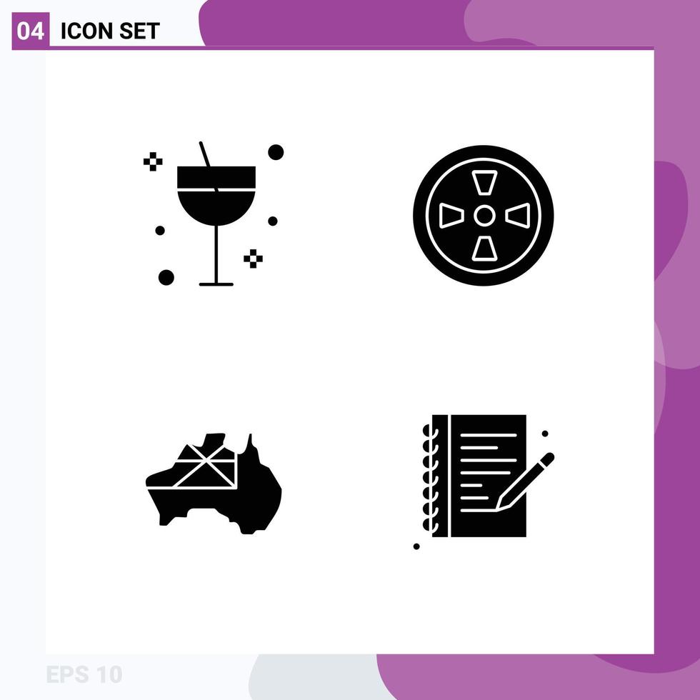 Pictogram Set of 4 Simple Solid Glyphs of alcohol country summer wind hobbies Editable Vector Design Elements