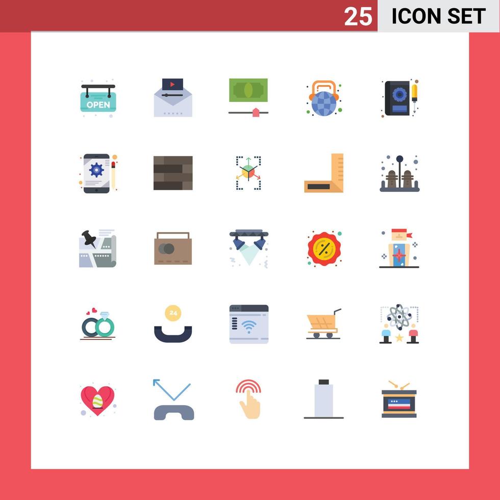 Flat Color Pack of 25 Universal Symbols of car headphone cash world globe Editable Vector Design Elements