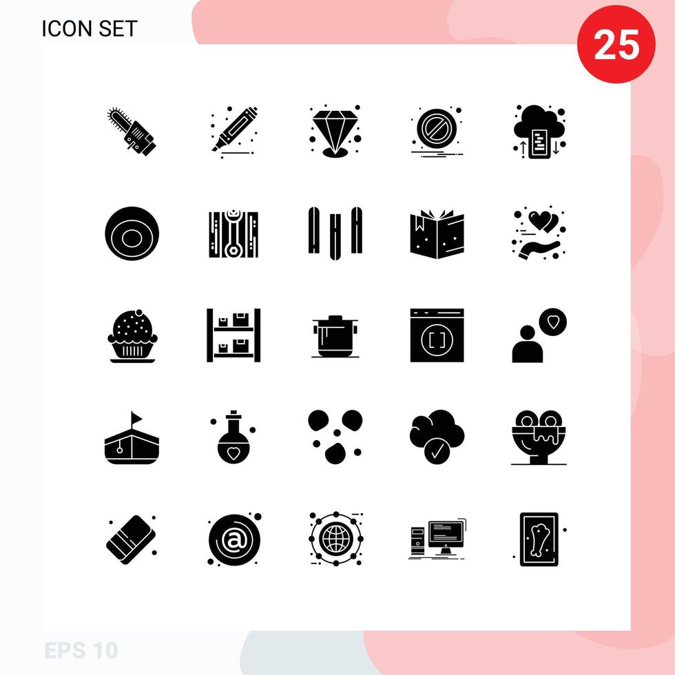 Modern Set of 25 Solid Glyphs and symbols such as accessories mobile quality drive warning Editable Vector Design Elements